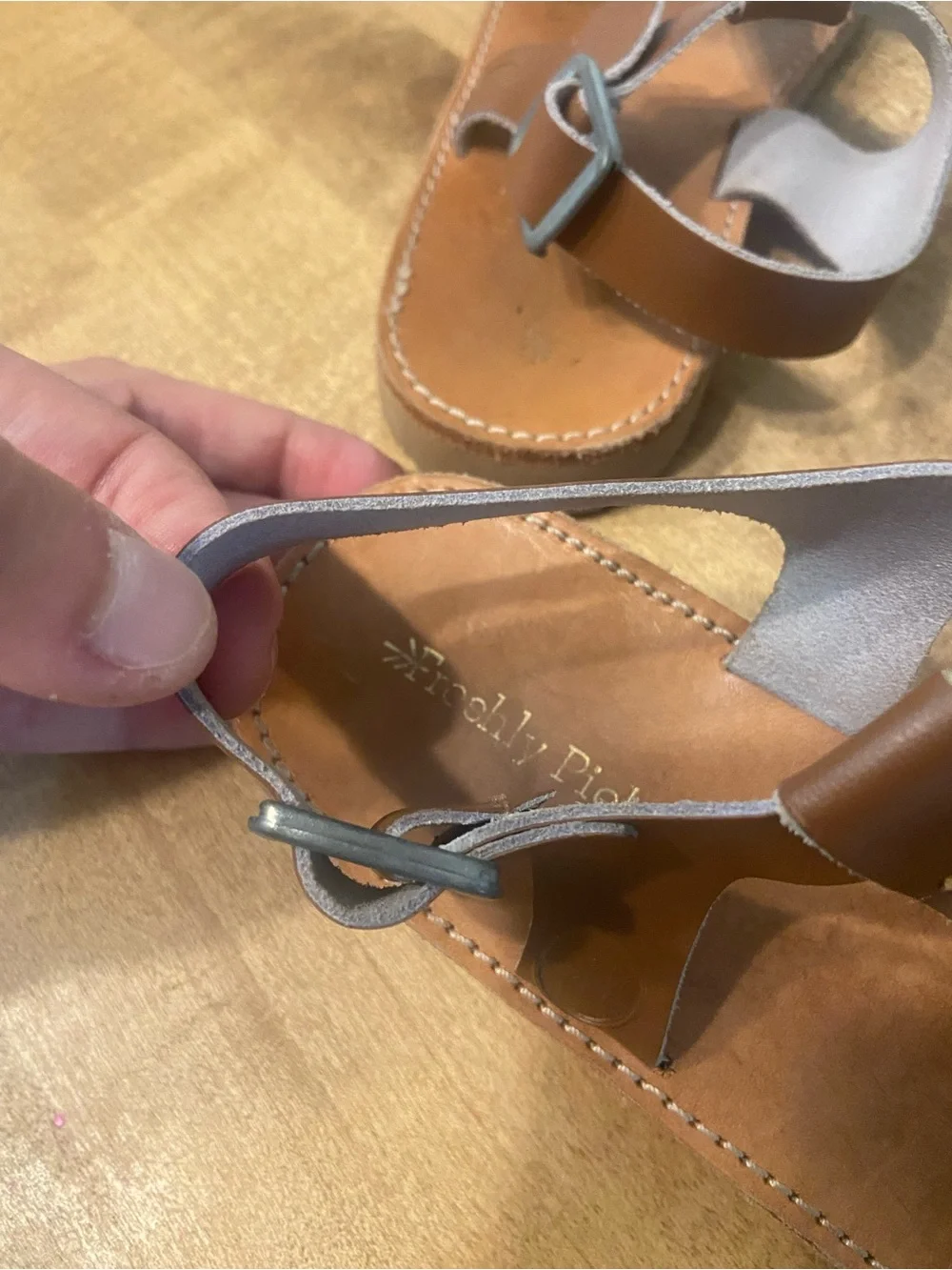 Freshly Picked Girls Brown Leather Open-Toe Buckle Sandals